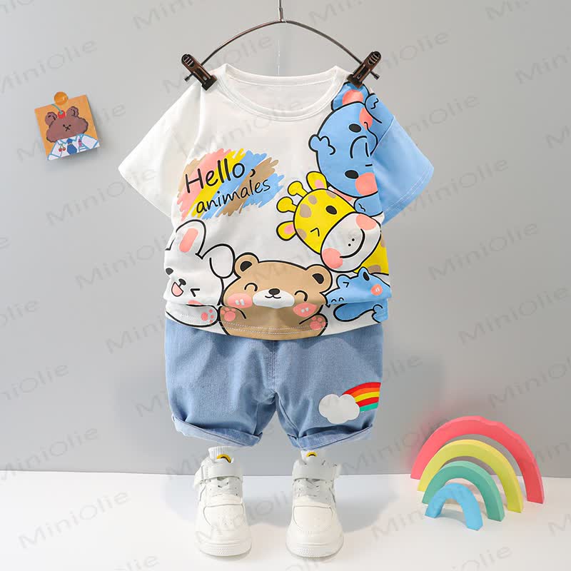 ベビー用漫画柄Tシャツとショートパンツの2点セット - 白 - 3～4歳 - image 2
