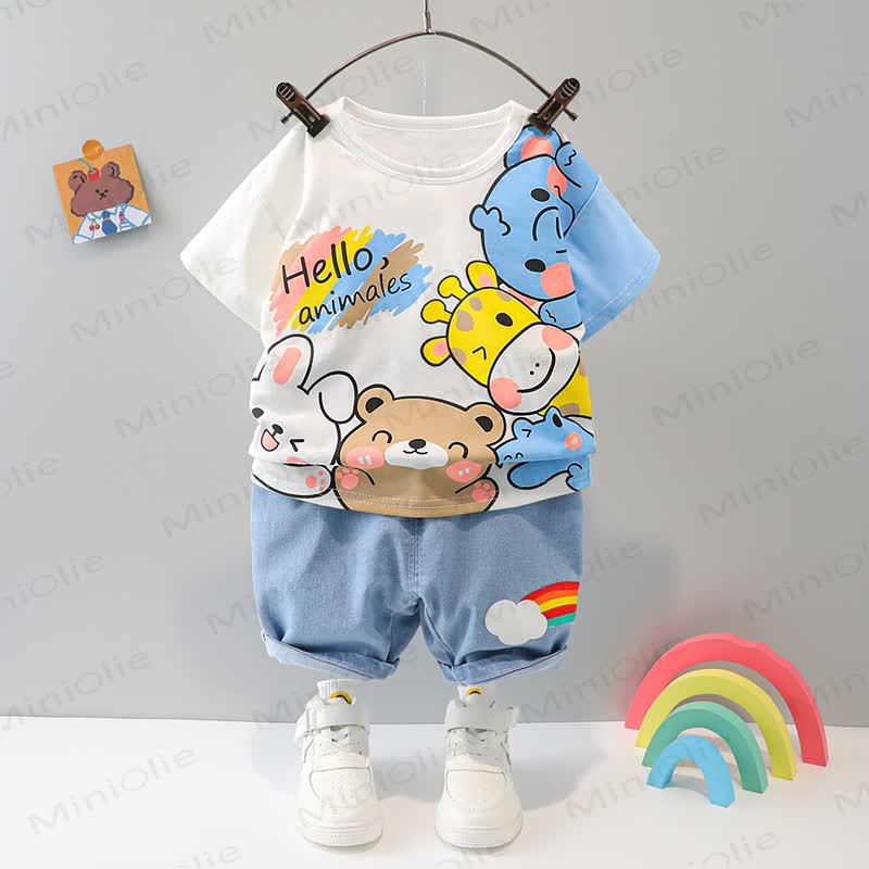 ベビー用漫画柄Tシャツとショートパンツの2点セット - 白 - 3～4歳 - image 2