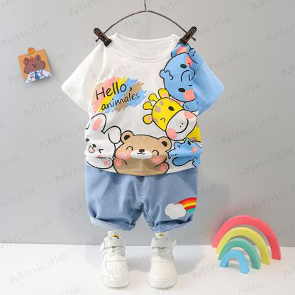 ベビー用漫画柄Tシャツとショートパンツの2点セット - 白 - 3～4歳 - image 2