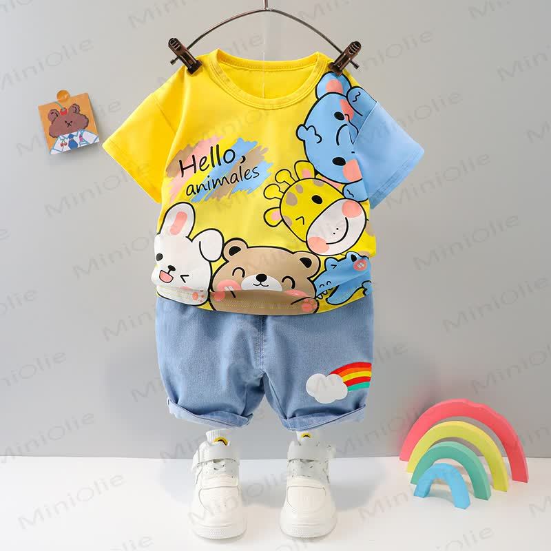 ベビー用漫画柄Tシャツとショートパンツの2点セット - 黄色 - 3～4歳 - image 3