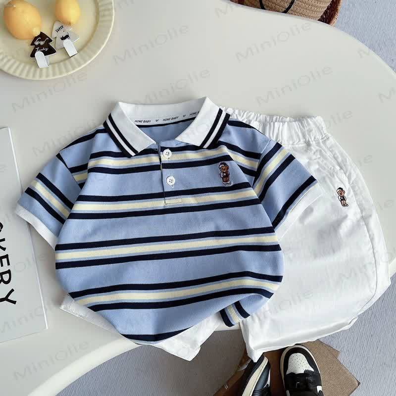 幼児男の子用ストライプポロシャツ＆ショートパンツ 2点セット - 青 - 4～5歳 - image 2