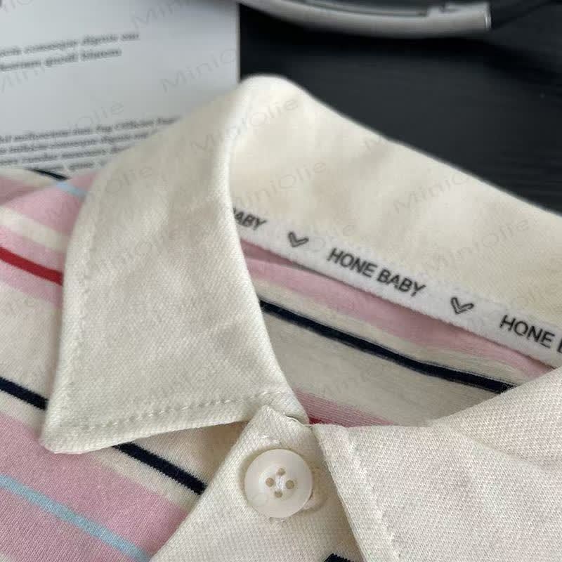 幼児用子犬刺繍入りストライプポロシャツとデニムショートパンツの2点セットまたはシャツ - image 5