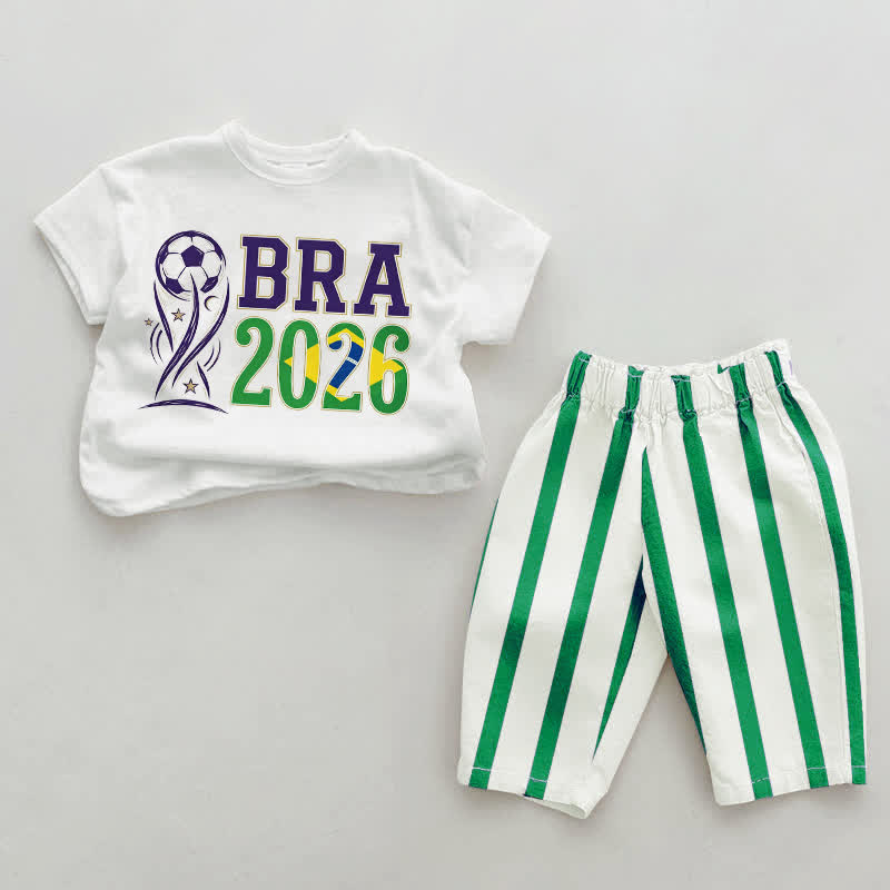 BRA 2026ベビーグリーン ストライプ ツーピースセット - 緑と白 - 2～3歳 - image 1