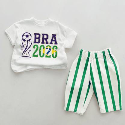 BRA 2026ベビーグリーン ストライプ ツーピースセット - 緑と白 - 2～3歳 - image 1