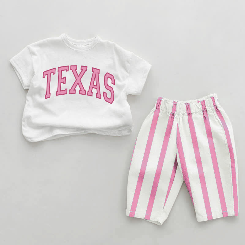 TEXASベビーガール ピンク 縦ストライプ 2点セット - ホワイト＆ピンク - 2～3歳 - image 1