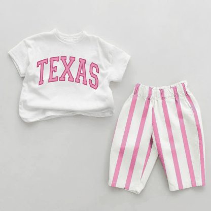 TEXASベビーガール ピンク 縦ストライプ 2点セット - ホワイト＆ピンク - 2～3歳 - image 1