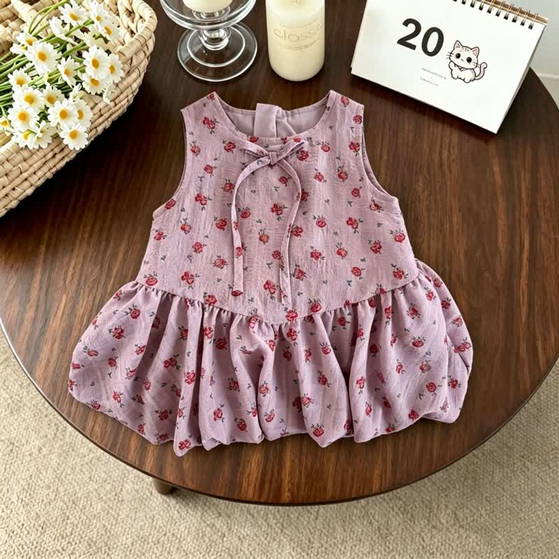 幼児用女の子向け紫色の花柄ノースリーブDress - 紫 - 6～7歳 - image 1