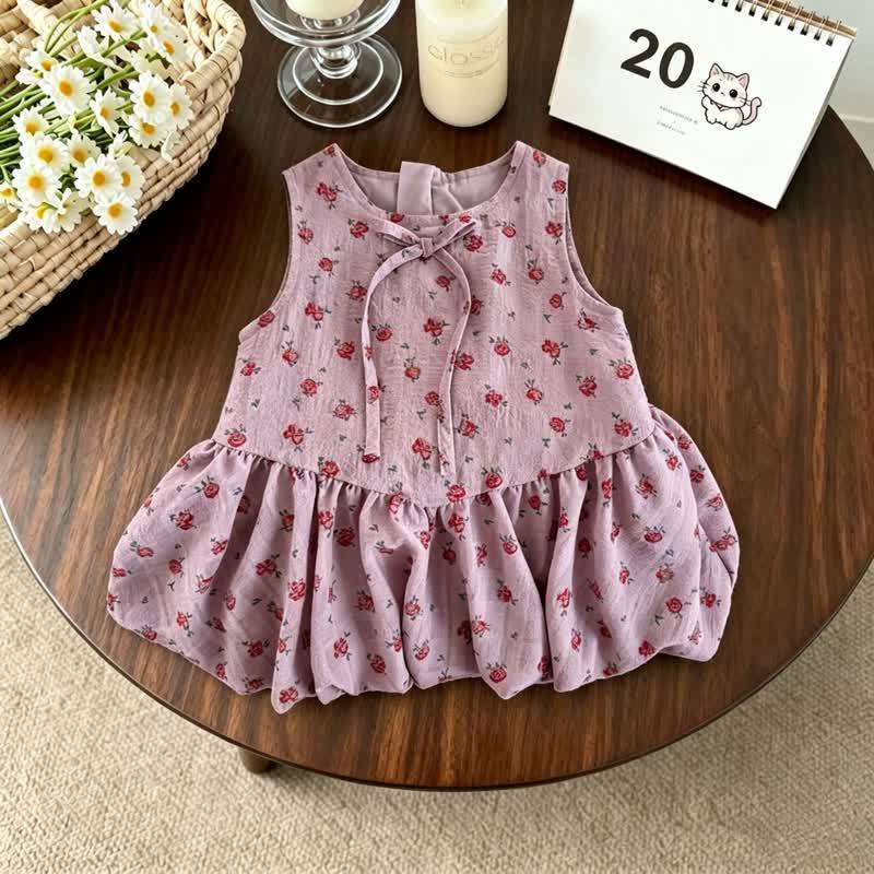 幼児用女の子向け紫色の花柄ノースリーブDress - 紫 - 6～7歳 - image 1