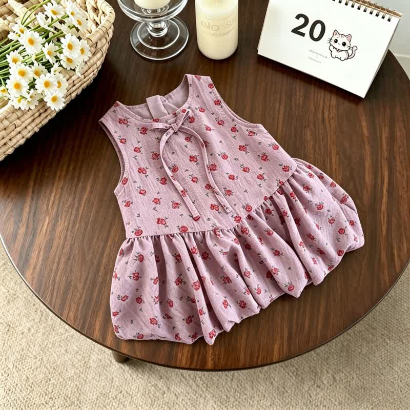 幼児用女の子向け紫色の花柄ノースリーブDress - image 2