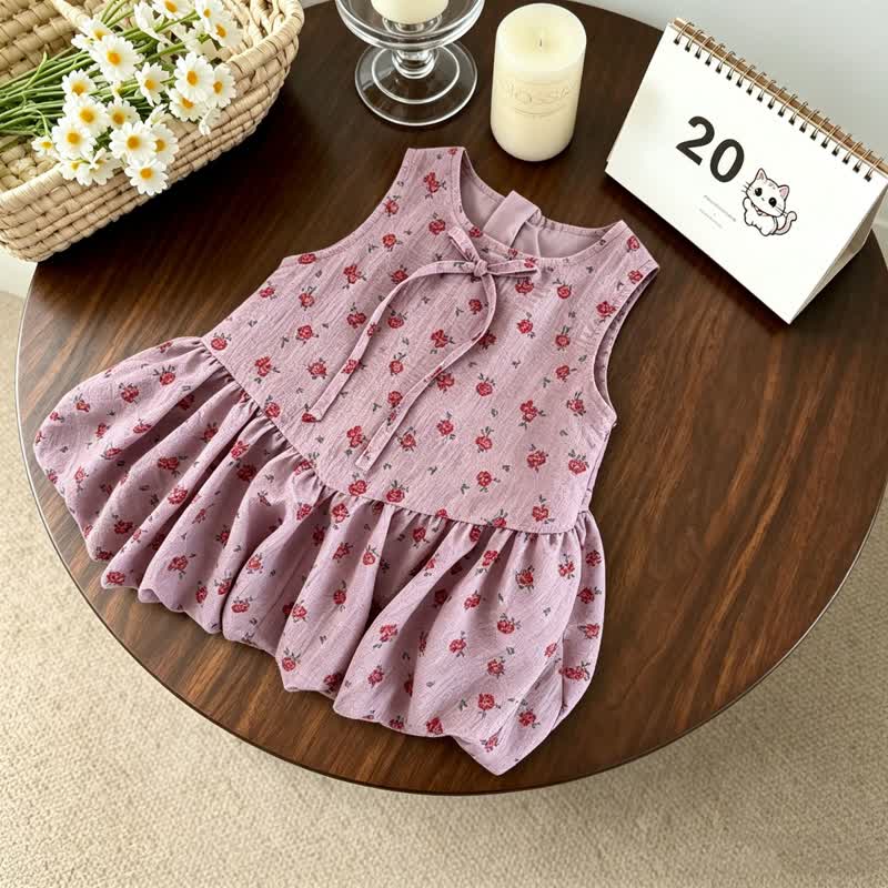 幼児用女の子向け紫色の花柄ノースリーブDress - image 3