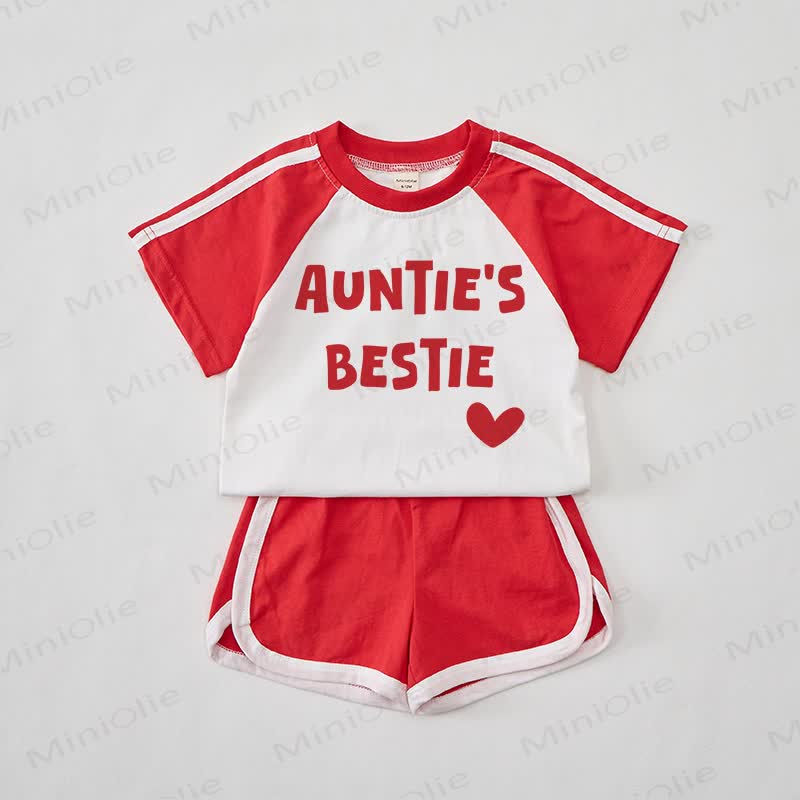  AUNTIE'S BESTIEレッドTシャツ＆ショートパンツセット - 赤 - 2～3歳 - image 1