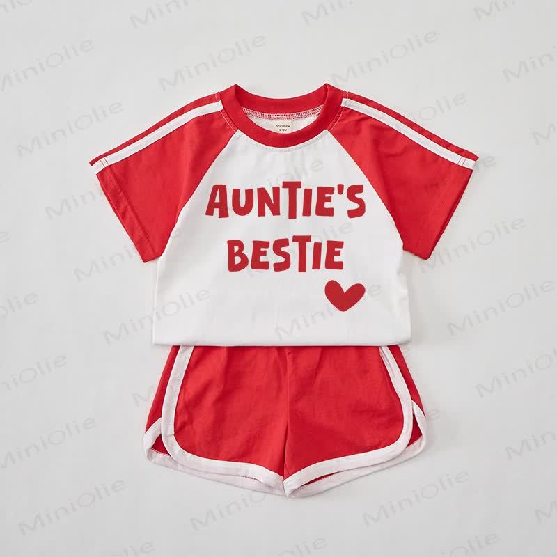  AUNTIE'S BESTIEレッドTシャツ＆ショートパンツセット - 赤 - 2～3歳 - image 1