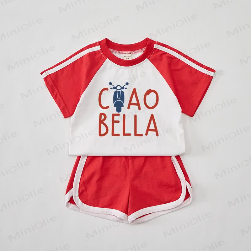 CIAO BELLAベビー用レッドTシャツ＆ショートパンツセット - 赤 - 2～3歳 - image 1