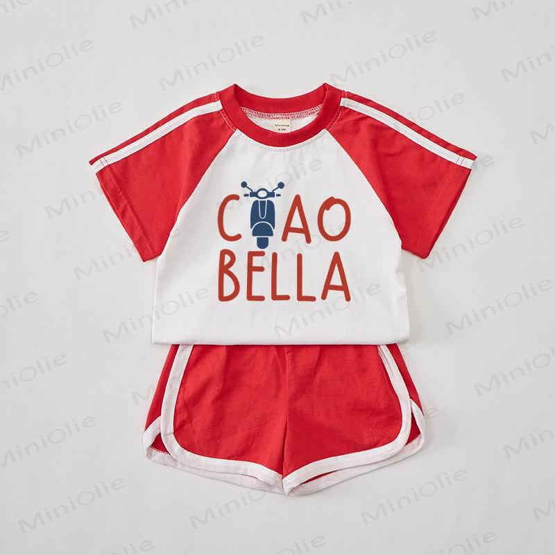 CIAO BELLAベビー用レッドTシャツ＆ショートパンツセット - 赤 - 2～3歳 - image 1