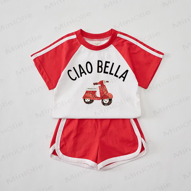 CIAO BELLAベビー用レッドTシャツ＆ショートパンツセット - 赤 - 2～3歳 - image 1