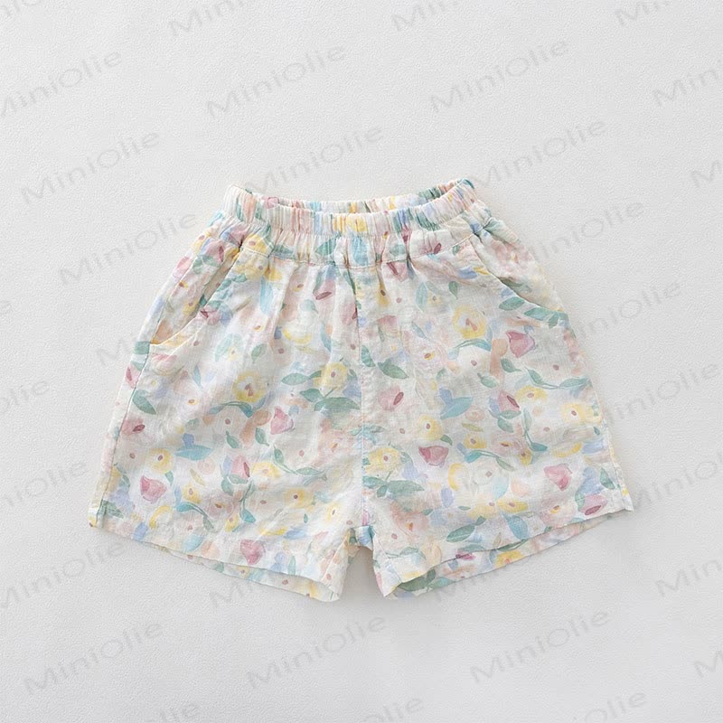 幼児用女の子パステルカラー花柄プリントショートパンツ - ピンク - 6～7歳 - image 2