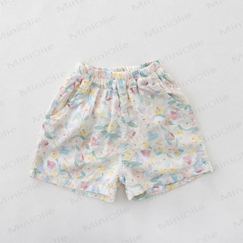 幼児用女の子パステルカラー花柄プリントショートパンツ - ピンク - 6～7歳 - image 2