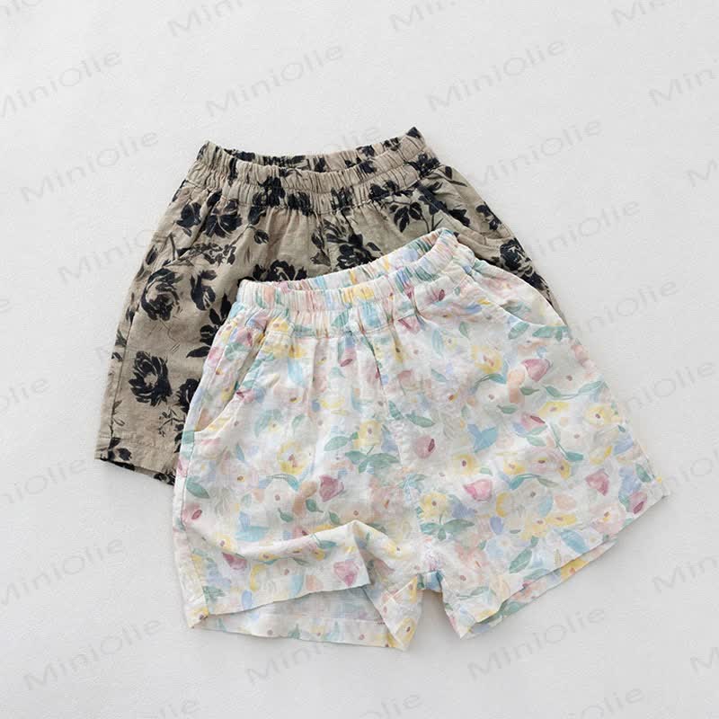 幼児用女の子パステルカラー花柄プリントショートパンツ - image 1