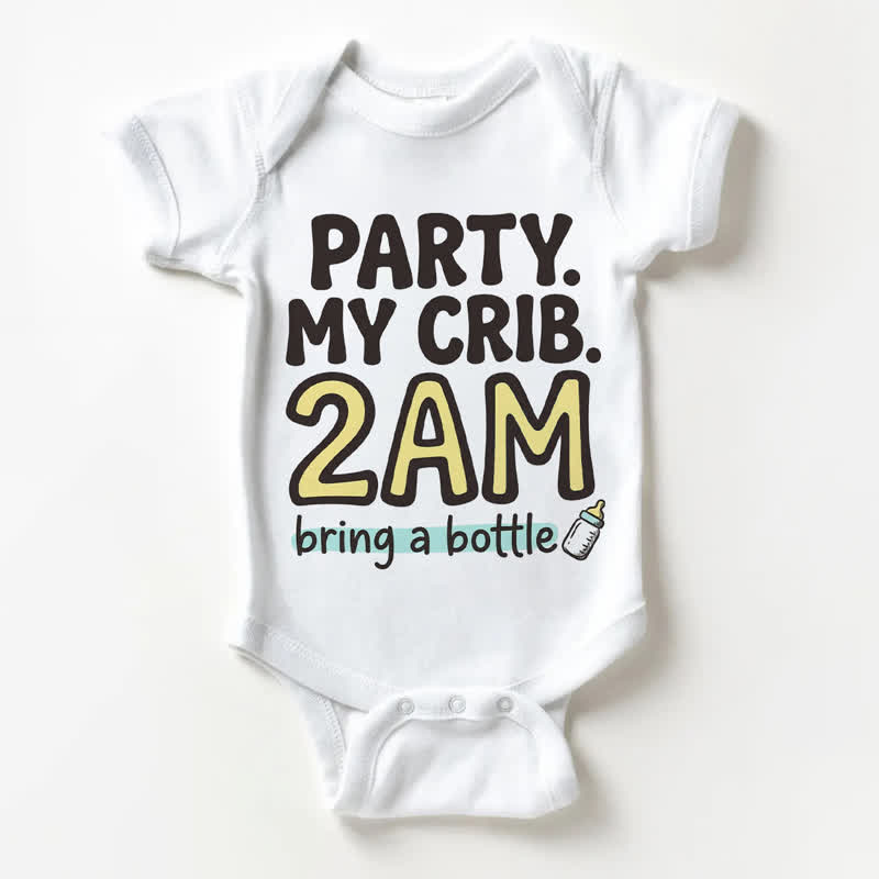 PARTY. MY CRIB. 2AM BRING A BOTTLE。ベビー用ホワイトボディスーツ - 白 - 18～24ヶ月 - image 1