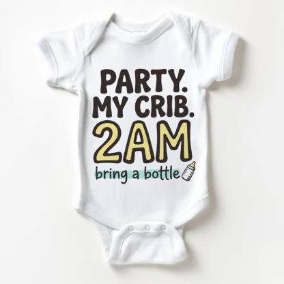 PARTY. MY CRIB. 2AM BRING A BOTTLE。ベビー用ホワイトボディスーツ - 白 - 18～24ヶ月 - image 1