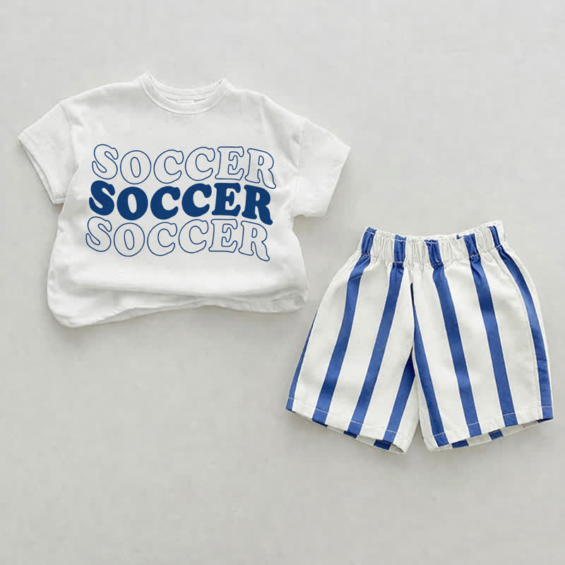 SOCCERベビー用 白と青の縦縞 ツーピースショーツ - ホワイト＆ブルー - 2～3歳 - image 1