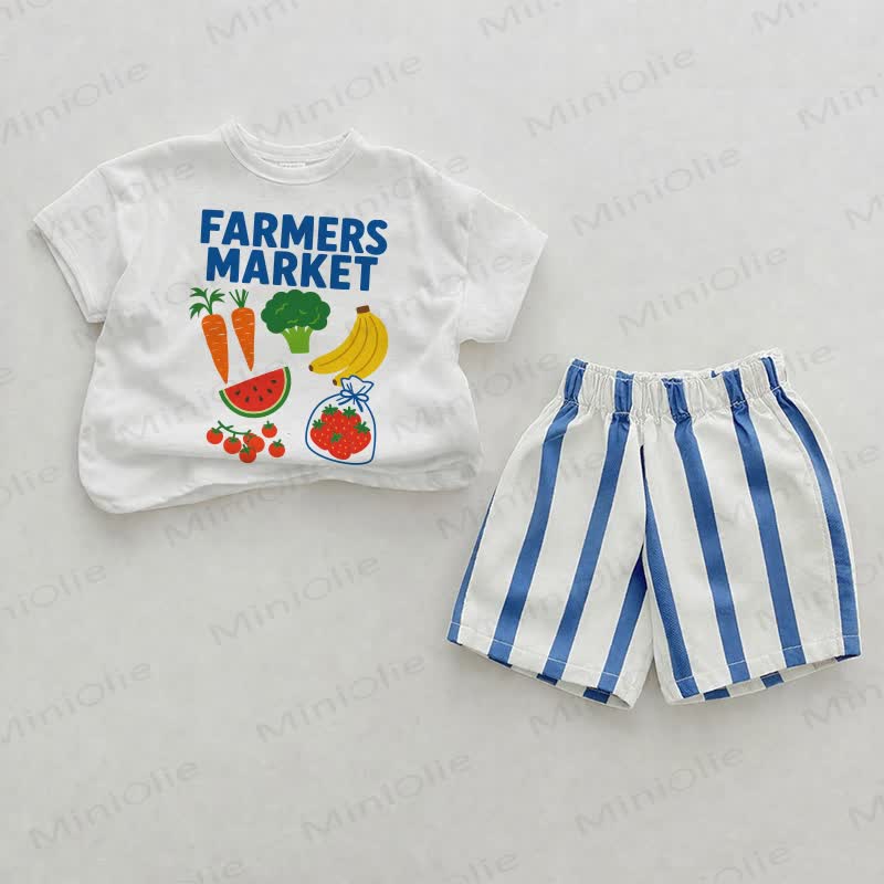 FARMERS MARKETベビーフルーツ縦ストライプ ツーピースショーツセット - ホワイト＆ブルー - 2～3歳 - image 1