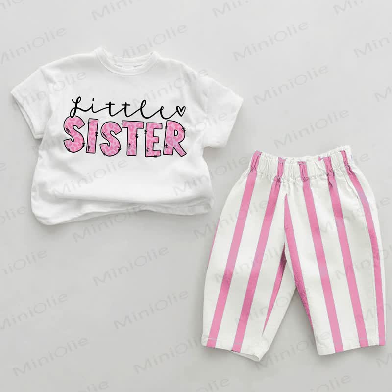 LITTLE SISTERベビーガールズ ピンク縦ストライプ 2点セット - ホワイト＆ピンク - 2～3歳 - image 1