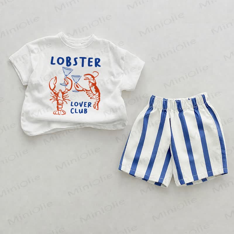 LOBSTER LOVER CLUBベビー用縦ストライプ柄ツーピースショーツセット - ホワイト＆ブルー - 2～3歳 - image 1