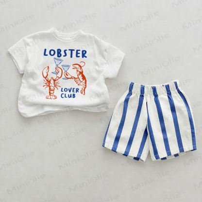 LOBSTER LOVER CLUBベビー用縦ストライプ柄ツーピースショーツセット - ホワイト＆ブルー - 2～3歳 - image 1