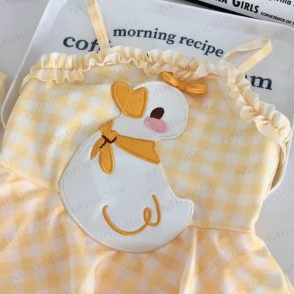 幼児用女の子向け イエロー ギンガムチェック ダック柄 フリル付き水着 - image 3
