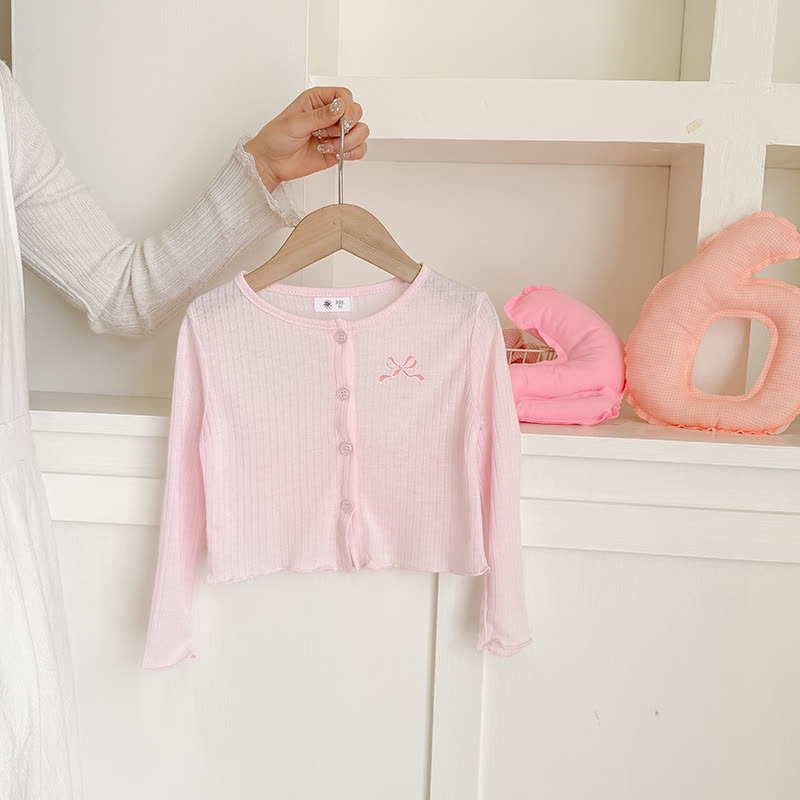 幼児用女の子向けリボン刺繍入りリブニットカーディガン - ピンク - 8-9T - image 3
