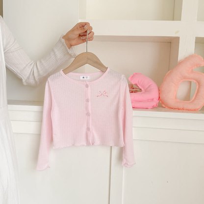 幼児用女の子向けリボン刺繍入りリブニットカーディガン - ピンク - 8-9T - image 3