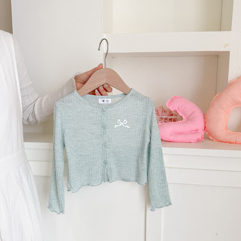 幼児用女の子向けリボン刺繍入りリブニットカーディガン - 青 - 8-9T - image 5