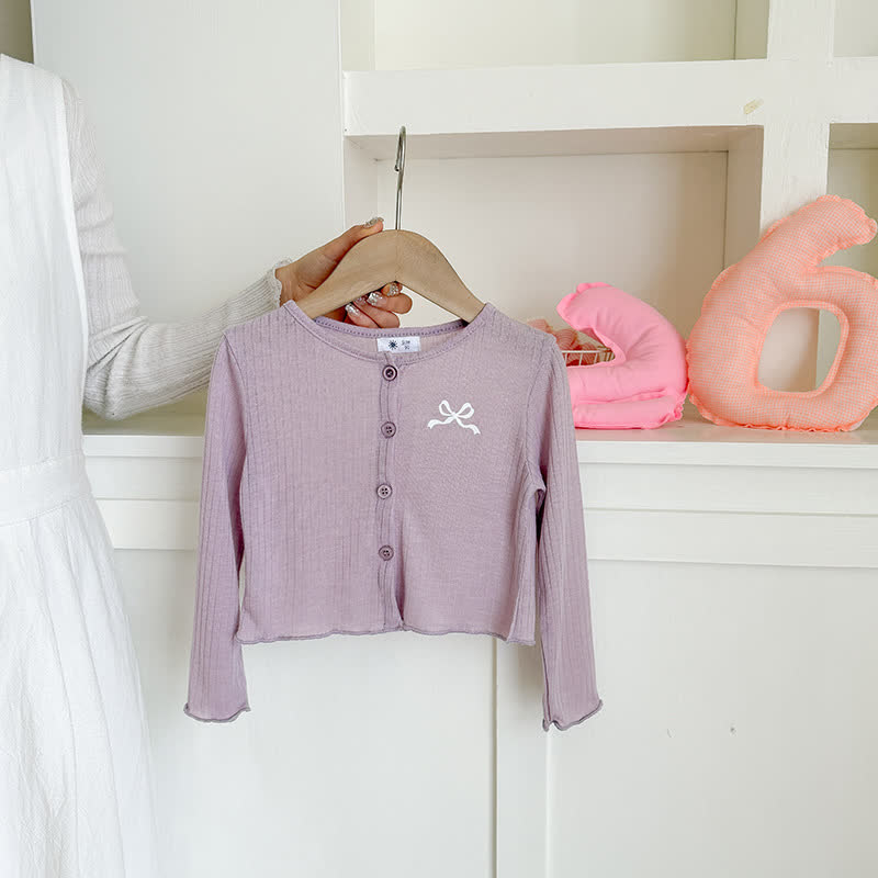 幼児用女の子向けリボン刺繍入りリブニットカーディガン - 紫 - 8-9T - image 7