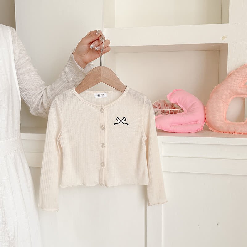 幼児用女の子向けリボン刺繍入りリブニットカーディガン - ベージュ - 8-9T - image 8