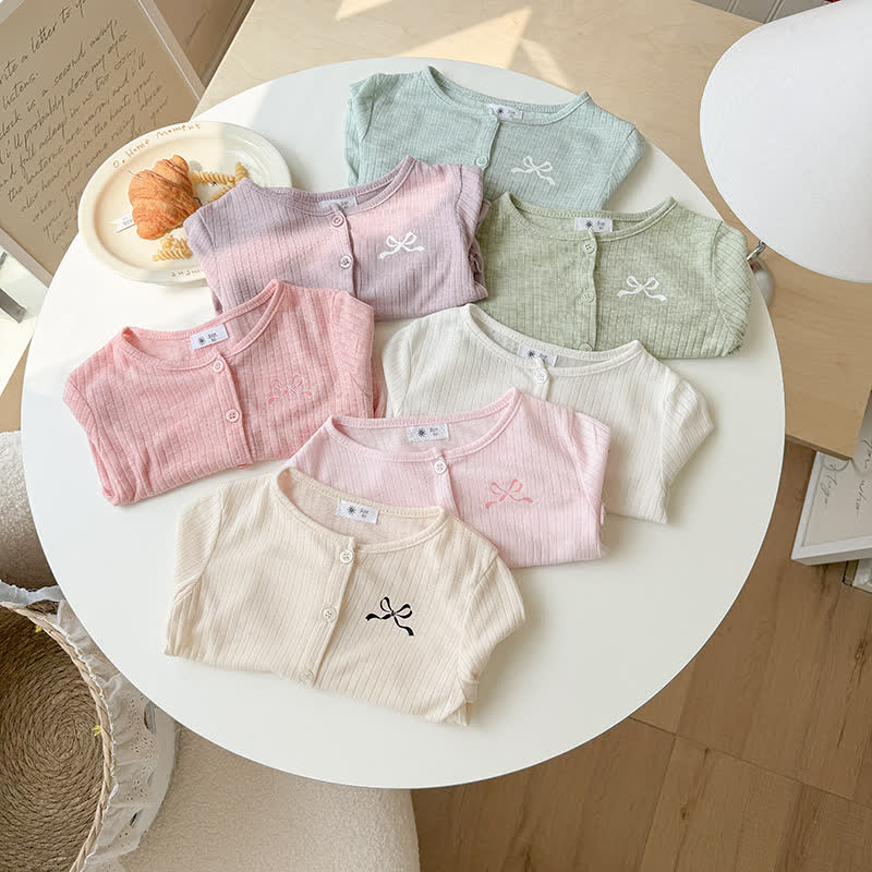 幼児用女の子向けリボン刺繍入りリブニットカーディガン - image 11
