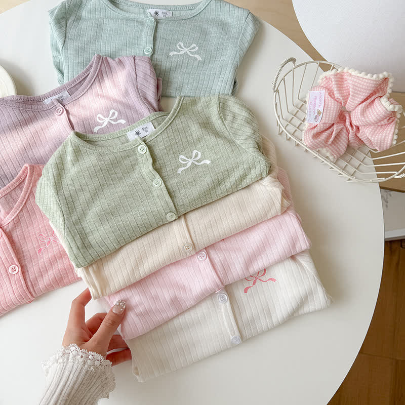 幼児用女の子向けリボン刺繍入りリブニットカーディガン - image 12