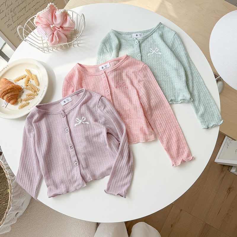 幼児用女の子向けリボン刺繍入りリブニットカーディガン - image 9
