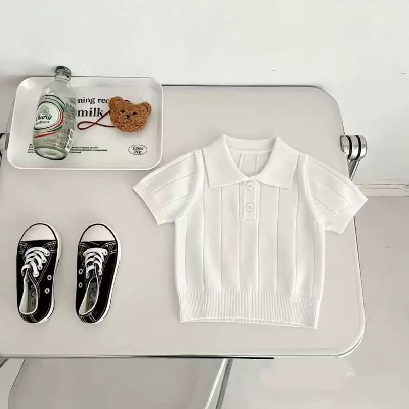 幼児用女の子向けクラシックリブニット半袖ポロシャツ - 白 - 8-9T - image 5