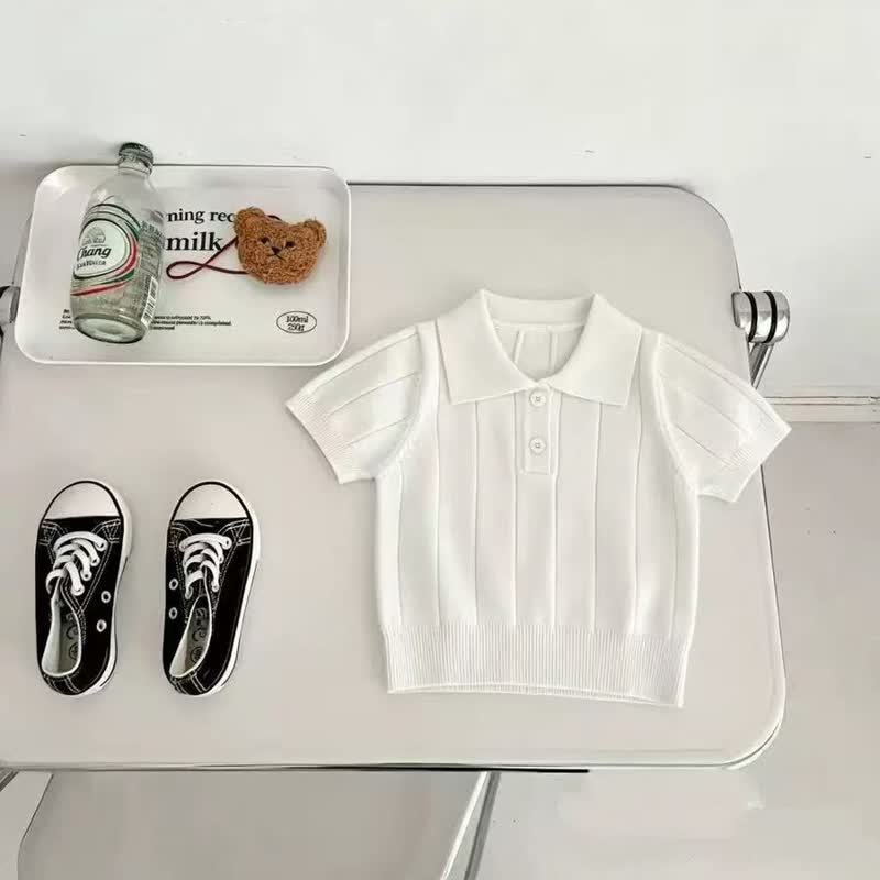 幼児用女の子向けクラシックリブニット半袖ポロシャツ - 白 - 8-9T - image 5