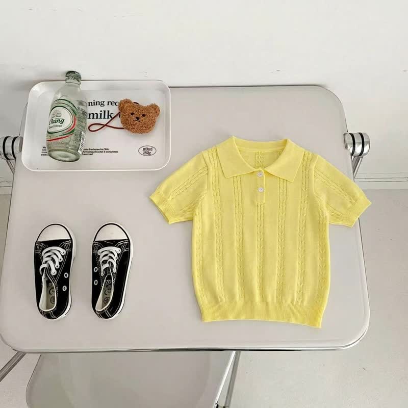 幼児用女の子向けクラシックリブニット半袖ポロシャツ - 黄色 - 8-9T - image 8