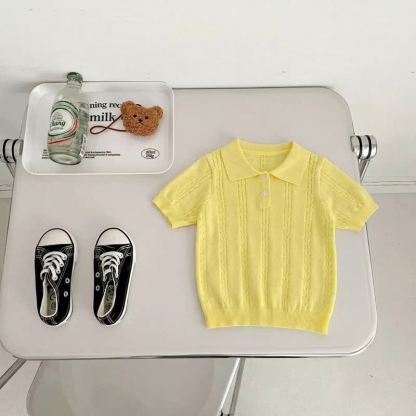 幼児用女の子向けクラシックリブニット半袖ポロシャツ - 黄色 - 8-9T - image 8