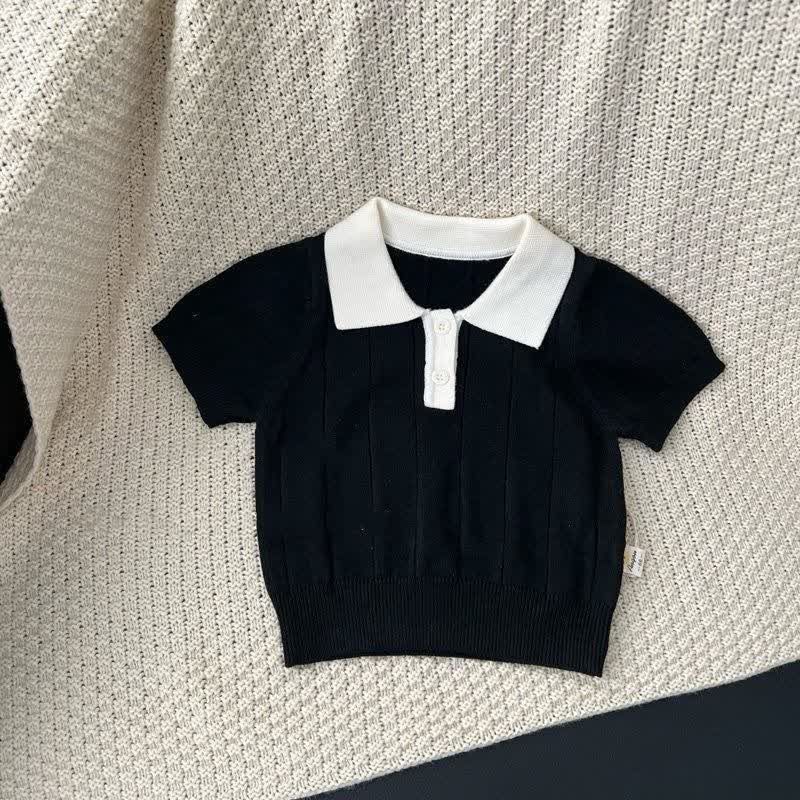 幼児用女の子向けクラシックリブニット半袖ポロシャツ - 黒 - 8-9T - image 6