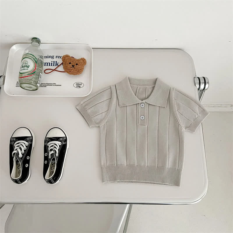 幼児用女の子向けクラシックリブニット半袖ポロシャツ - ベージュ - 8-9T - image 4