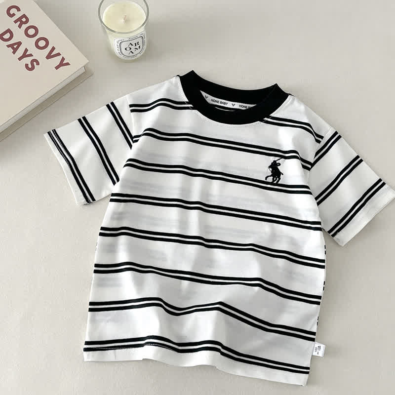 幼児用ストライプ刺繍入りクルーネックTシャツ - 白 - 10-11歳 - image 2