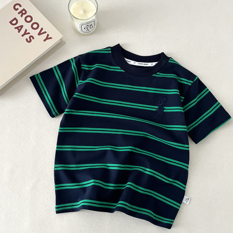 幼児用ストライプ刺繍入りクルーネックTシャツ - 緑 - 10-11歳 - image 6