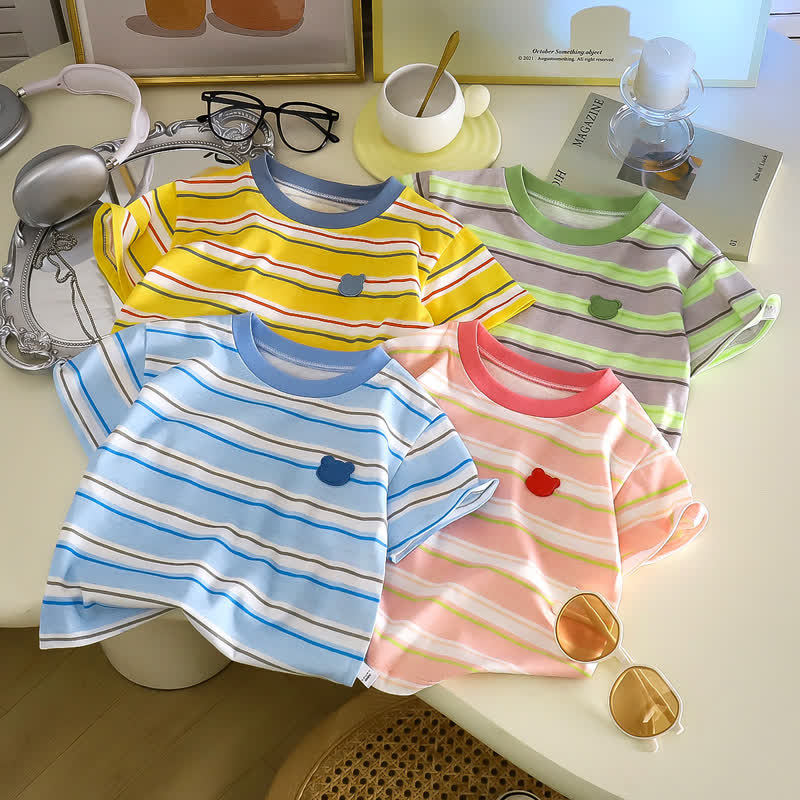 ベビー幼児用クマ柄ストライプカジュアルサマーTシャツ - image 1