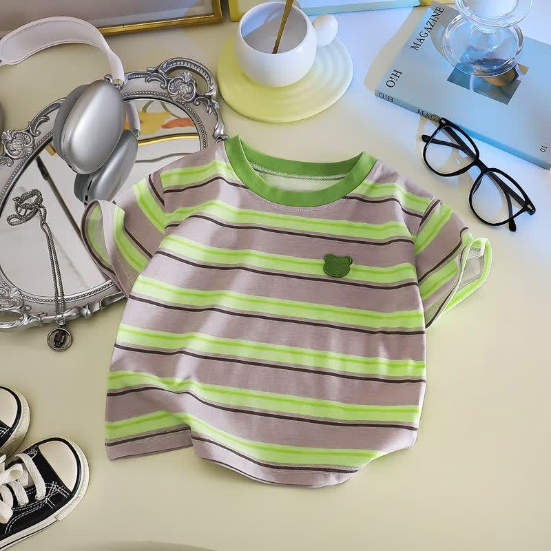 ベビー幼児用クマ柄ストライプカジュアルサマーTシャツ - 緑 - 6～7歳 - image 3