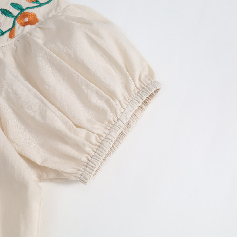 幼児用女の子向け 花柄刺繍入りパフスリーブトップス＆ショートパンツ 2点セット - image 5