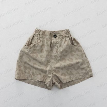 幼児用無地レオパード柄ゴムウエストショートパンツ - カーキ - 6～7歳 - image 2